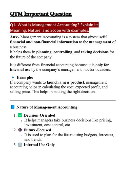 CMA Important Questions on Management Accounting: Meaning, Nature, and ...