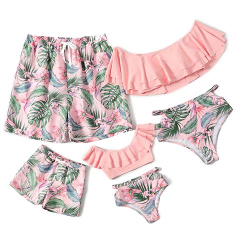 IFFEI Family Matching Swimsuits Two Pieces Leaves Printed Ruffles ...
