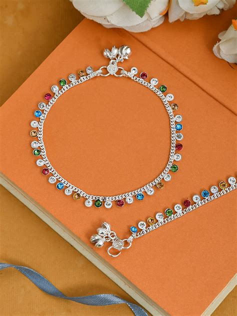 Buy Ethnic Multistone Silver Plated Anklets for Women Online at ...