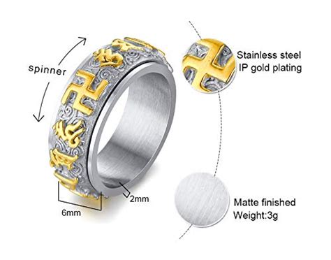MPRAINBOW Ring for Men Buddhist Swastika Symbol Spinner Ring Religious ...