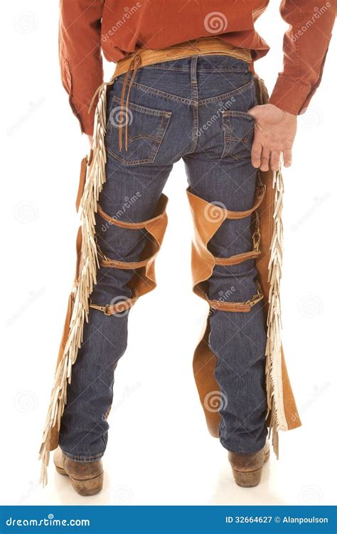 Back of a cowboy in chaps stock image. Image of hands - 32664627