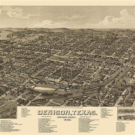 1886 Panoramic Map of Denison Grayson County Texas – Genealogical Surveyor
