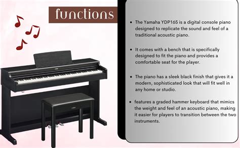 Yamaha Ydp165 Arius Series Digital Console Piano With Bench, Black - 88 ...