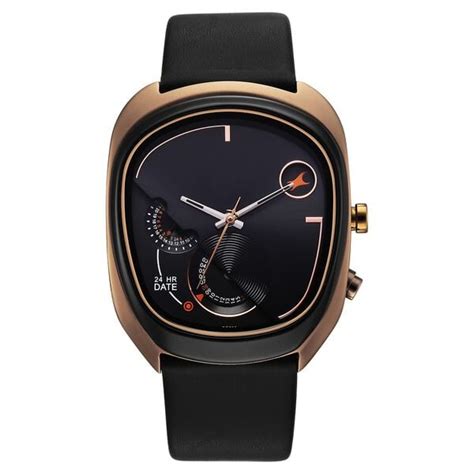 Buy Online Fastrack UFO Quartz Multifunction Black Dial Black Leather ...