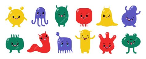 Kawaii cute monsters colorful beast characters doodle aliens with funny ...
