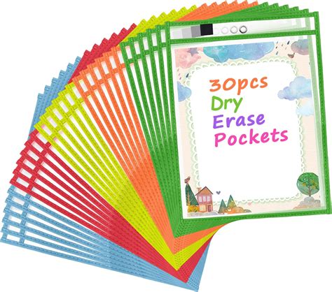 Amazon.com : Reusable Dry Erase Pockets - with Erasers- Holder for ...