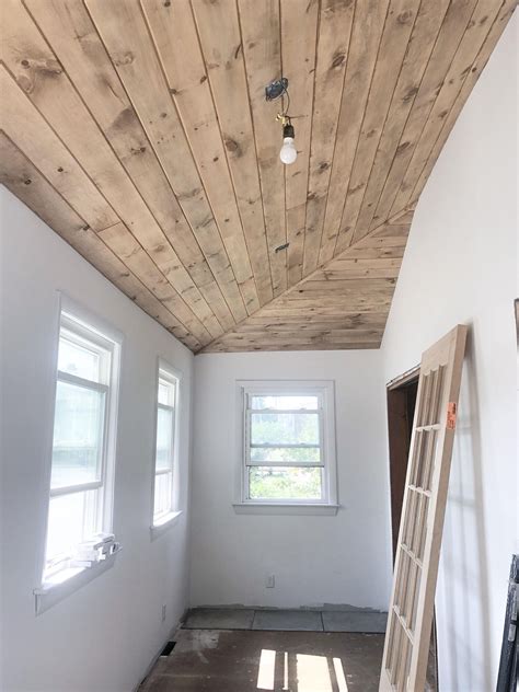 How to stain and install a wood plank ceiling – Artofit