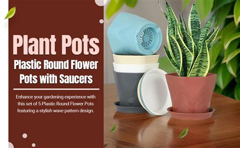 StyleX Store Plastic Round Flower Pots with Drainage Hole Saucers ...