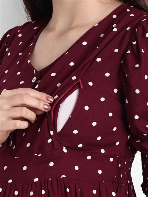 Shop Maroon Maternity Midi Dress For Women's At Aaruvi Ruchi Verma ...