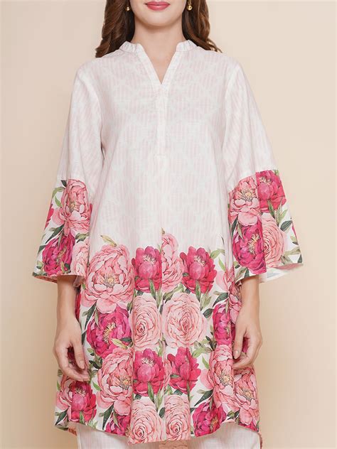 Shop Women Cream Rose Printed Kurta With Palazzos Online