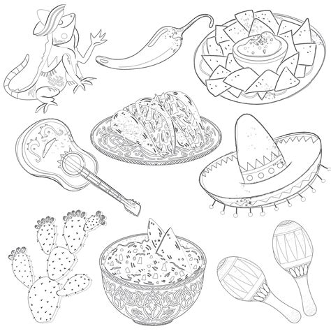 Set Mexican Coloring Page | Coloring Pages Mimi Panda