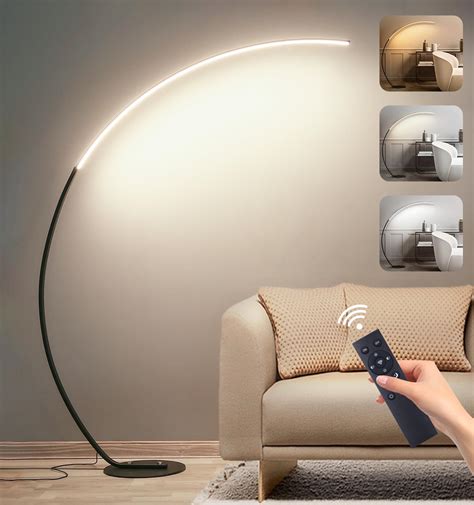 Dimmable Arc Floor Lamp with Remote Control, 67'' Black Modern LED ...
