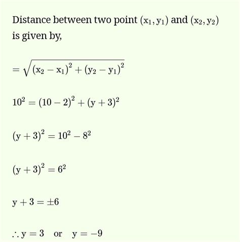 3. Assertion: The value of y = 6, for which the distance between the ...