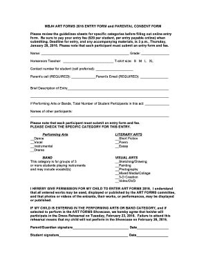 Fillable Online mbjh my-pta MBJH ART bFORMSb 2016 ENTRY bFORMb and ...