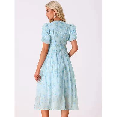 Floral Print Dress for Women Short Sleeve Cinched Waist Long Dresses