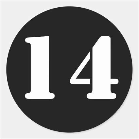 Number 14 Fourteen Black Stencil Numbers by Janz Classic Round Sticker ...