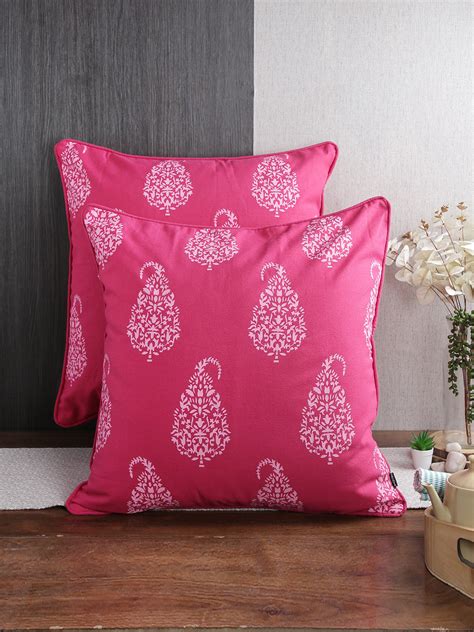 Pink & White 2 Pc Pure Cotton Square Cushion Cover | Soumya Furnishing
