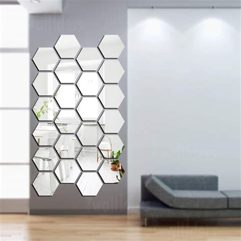 Wallders Big 24 Hexagonal Silver Mirror Stickers - Each Hexagon Size 17 ...