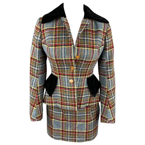 VIVIENNE WESTWOOD FW 1994 Size 4 Blue Red Wool Tartan Plaid Skirt Suit ...