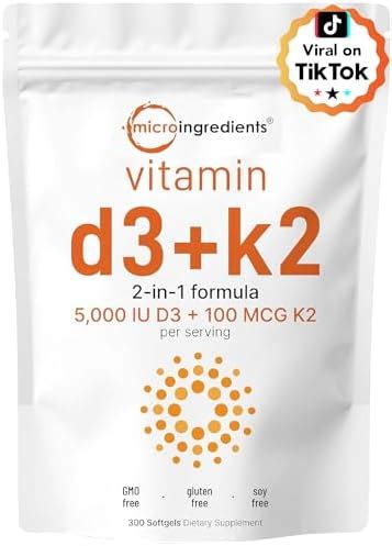 Amazon.com: Micro Ingredients Vitamin D3 5,000 IU + K2 MK-7 100 mcg ...