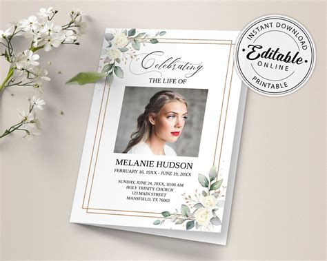 Buy Printable Funeral Program Template, Memorial Program Template ...