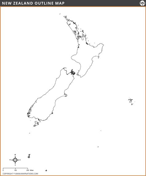 New Zealand Outline Map, New Zealand Blank - Regional borders for Students and Teachers