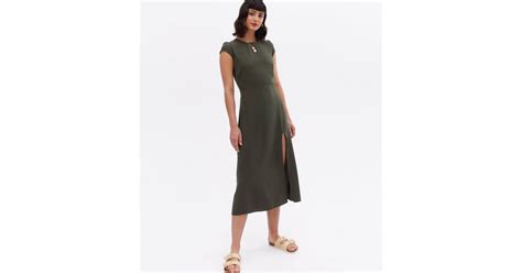 Khaki Open Back Split Hem Midi Dress | New Look