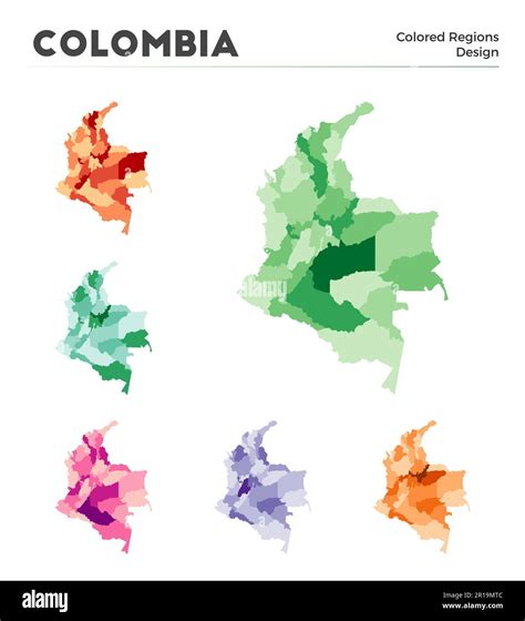 Colombia map collection. Borders of Colombia for your infographic. Colored country regions ...