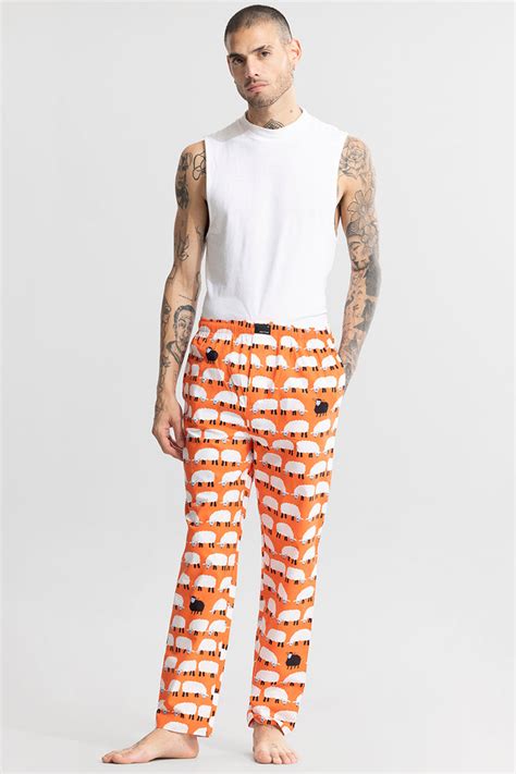 Buy Men's Sheep Print Orange Pyjama Online | SNITCH