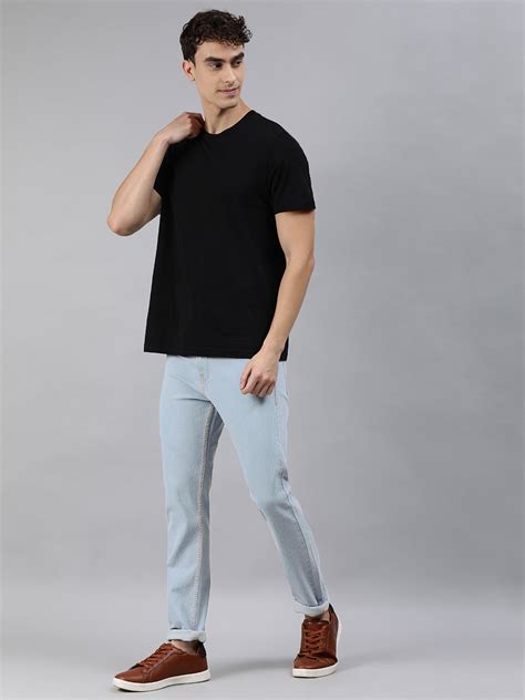 Men's Ice Blue Slim Fit Washed Jeans Stretchable – Urbano Fashion