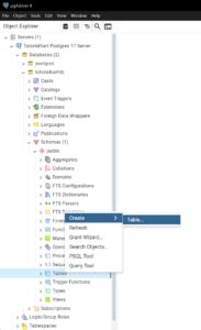 Image result for CreateTable pgAdmin 4