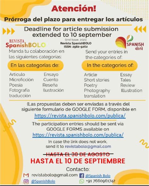 ¡Atención! Prórroga del plazo para entregar los artículos hasta 10 de ...