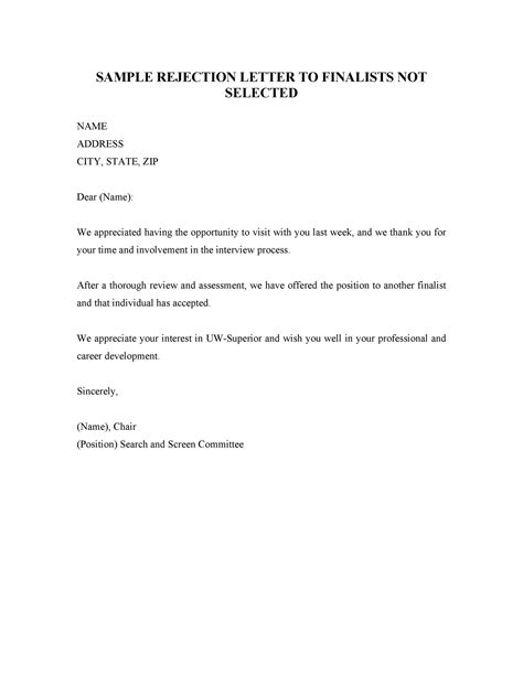 24 Rejection Letter Template | RedlineSP