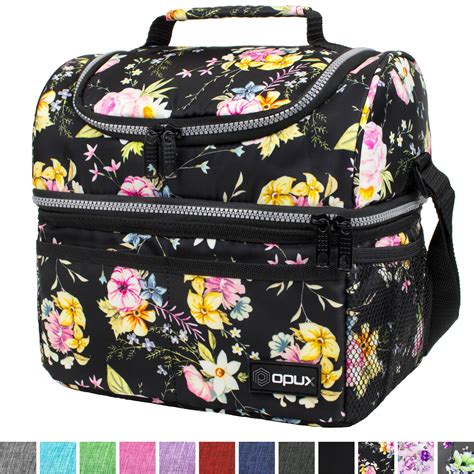 Insulated Dual Compartment Lunch Bag for Women, Ladies | Double Deck Reusable Lunch Box Cooler ...