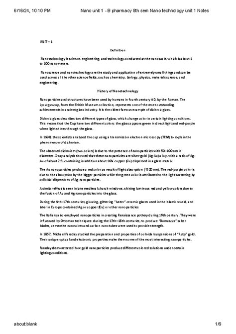 Nano unit 1 - B pharmacy 8th sem Nano technology unit 1 Notes - UNIT ...