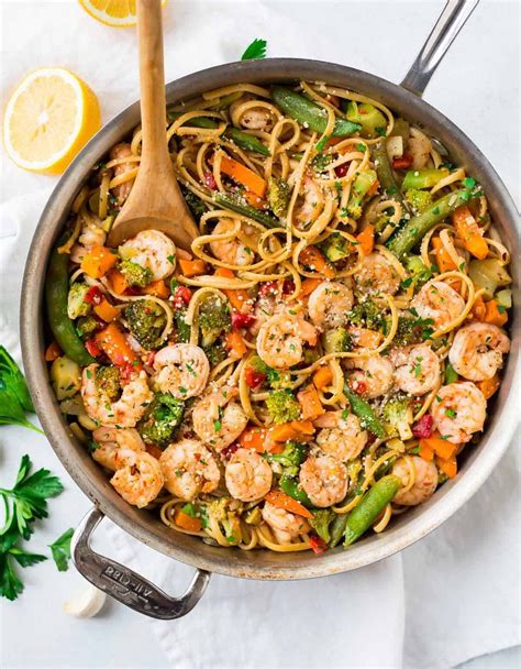 An easy, healthy Lemon Garlic Shrimp Pasta with Parmesan. Frozen stir ...
