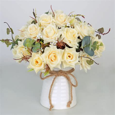 Amazon.com: Meltset Faux Flowers in Vase, Artificial Roses Flowers with ...