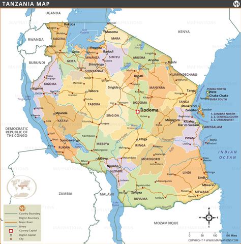 Tanzania Map, Tanzania Country Map with Cities, Rivers and Major Roads