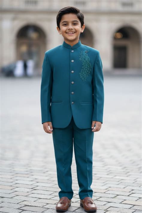 Classic Teal Green Jhodhpuri Suit Set For Boys – Lagorii Kids