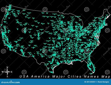 USA America Major Cities Names Beautiful Attractive HD Map Stock Illustration - Illustration of ...