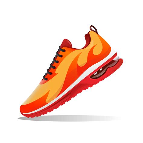running shoes illustration with fire shape yellow and red isolated on ...