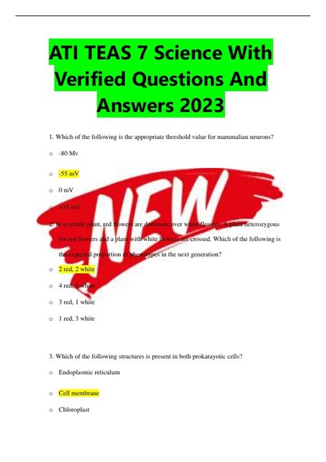 ATI TEAS 7 Science With Verified Questions And Answers 2023 ATI TEAS 7 ...