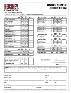 Fillable Online BOOTH SUPPLY ORDER FORM Fax Email Print - pdfFiller