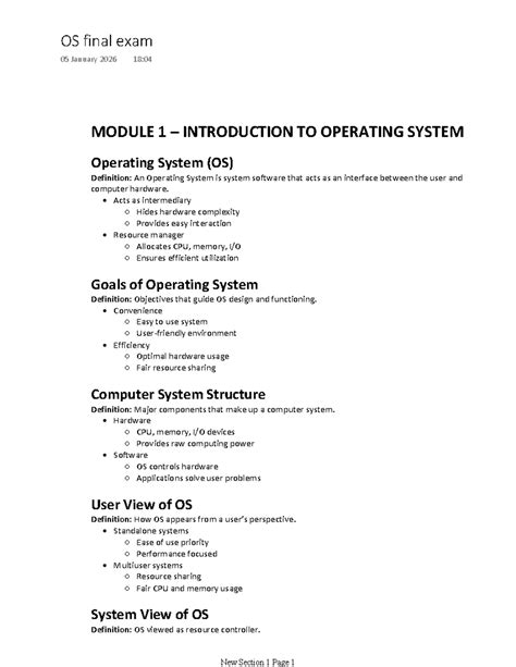 OS Module 1 Final Exam Notes: Introduction to Operating Systems - Studocu