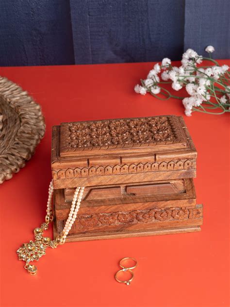 Floral Carved Walnut Wood Jewellery Box | Discover Now