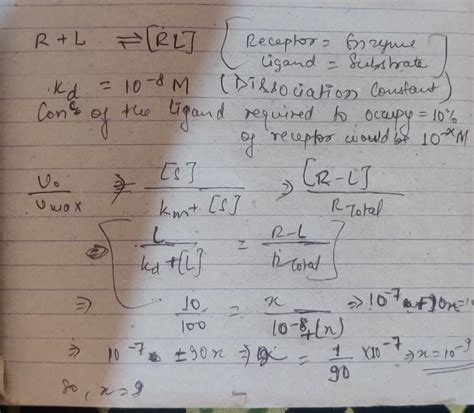 A receptor binds to its ligand with a dissociation constant kd=10^-8m ...