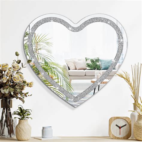 Amazon.com: Crystal Crush Diamond Mirror 12"x12" Heart Shaped Silver ...