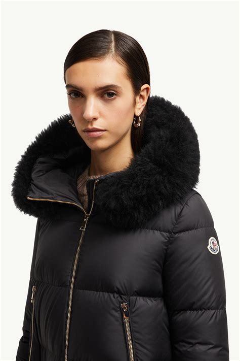 Black Laichefur Hooded Shearling-Trimmed Short Down Jacket - Short Down ...