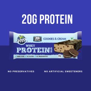 HYP - Whey Protein Bar, Cookies and Cream (6x60g) | 20g Protein per bar ...