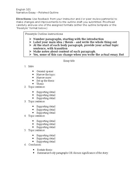 Freestyle Outline instructions and template - English 101 Narrative ...